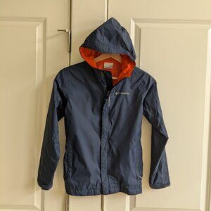 Columbia Rain Jacket Kids M 10/12 Navy Blue Omni Tech Packable Windbreaker Coat